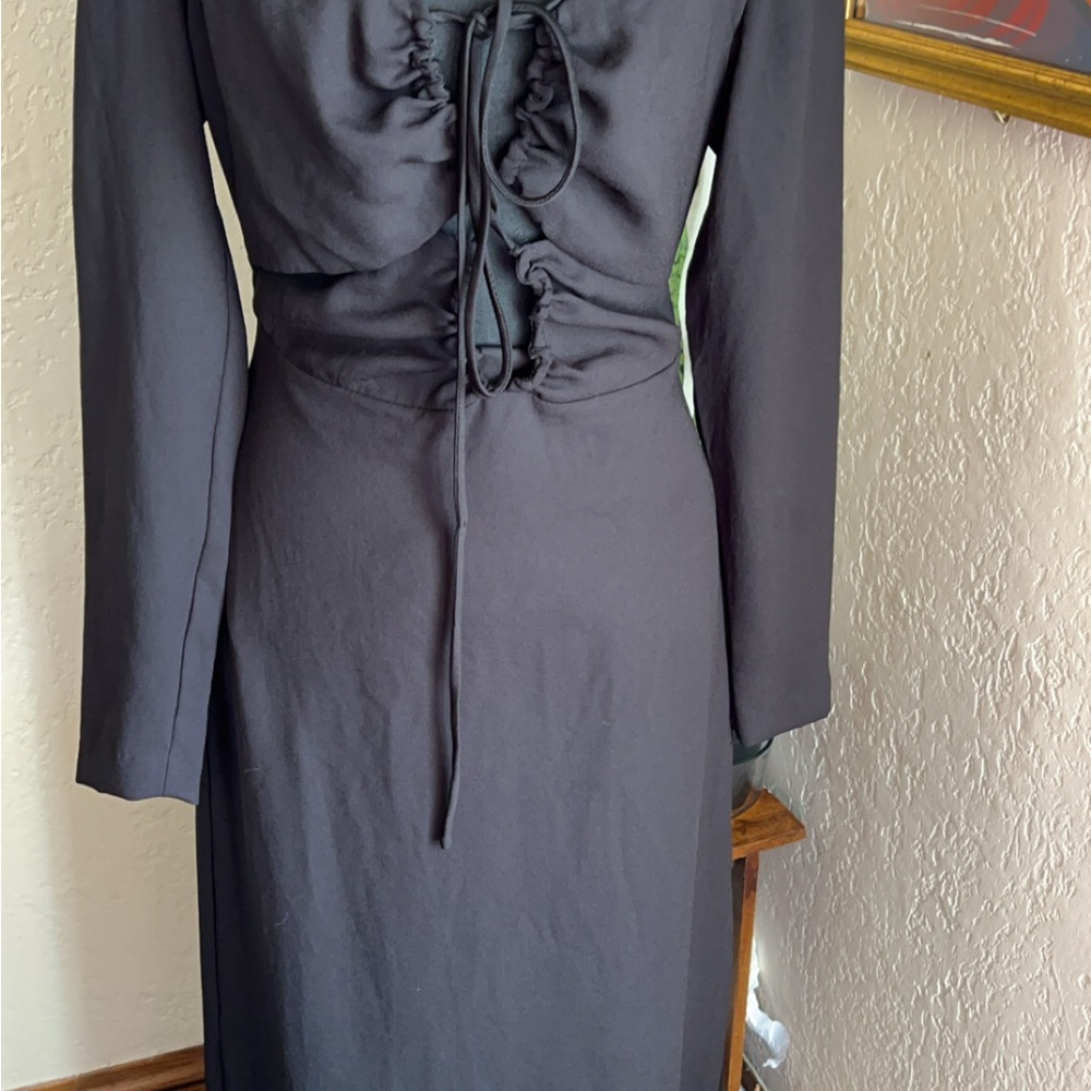 Mango Black Sheath Dress with Bishop Sleeves and Mock Neck